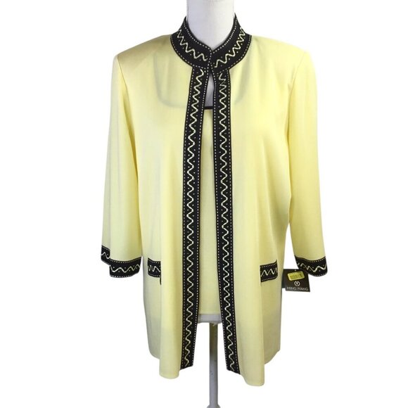 Ming Wang Cardigan Sweater Twin Set NWT Two Piece XL Knit Shell Yellow Black - Picture 2 of 14